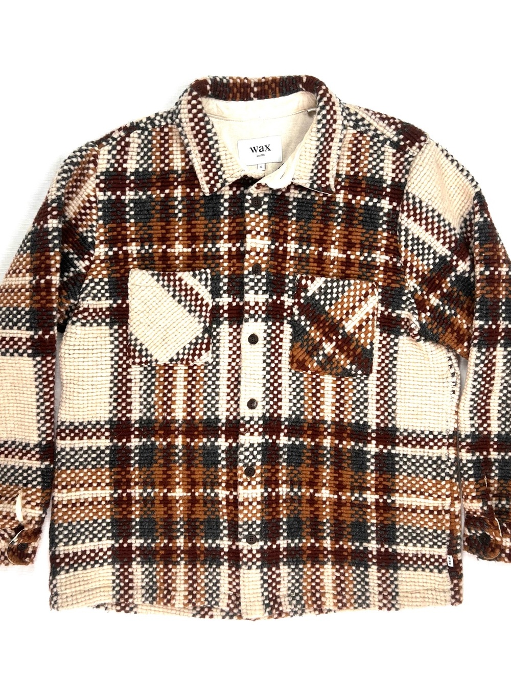 Wax Men's Cream & Brown Plaid Button-Up Shirt Jacket